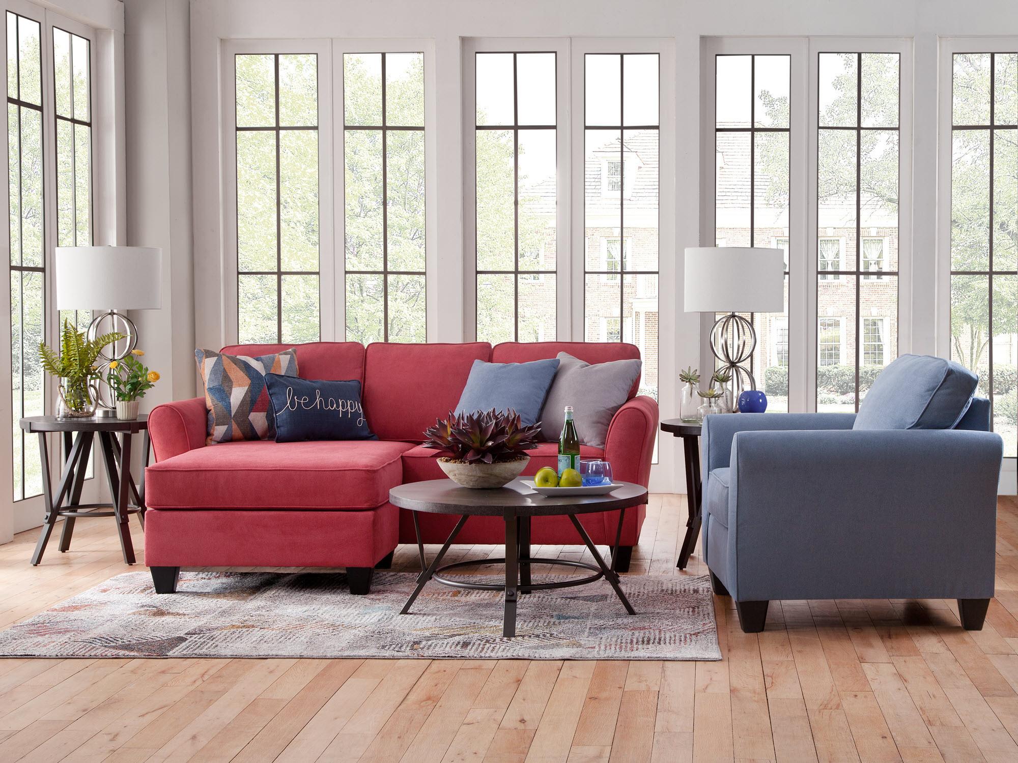 Rent to Own Woodhaven Kaylie Red Chaise Sofa with Blue Chair at Aaron s today